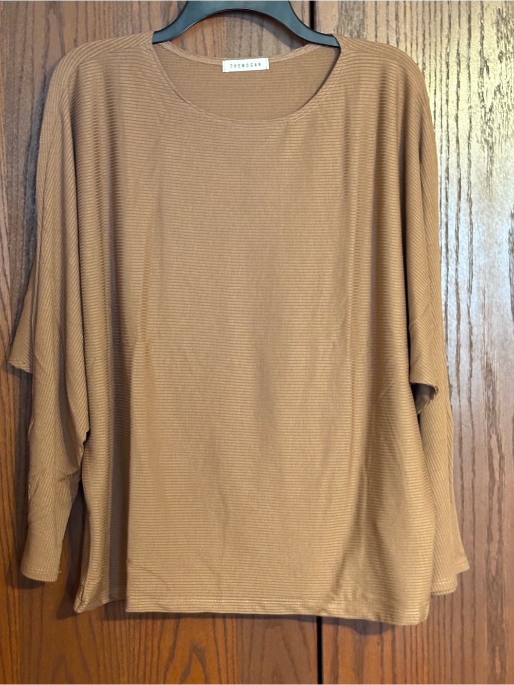 The Mogan Dolman Sleeve Ribbed Top in Camel size 1XL